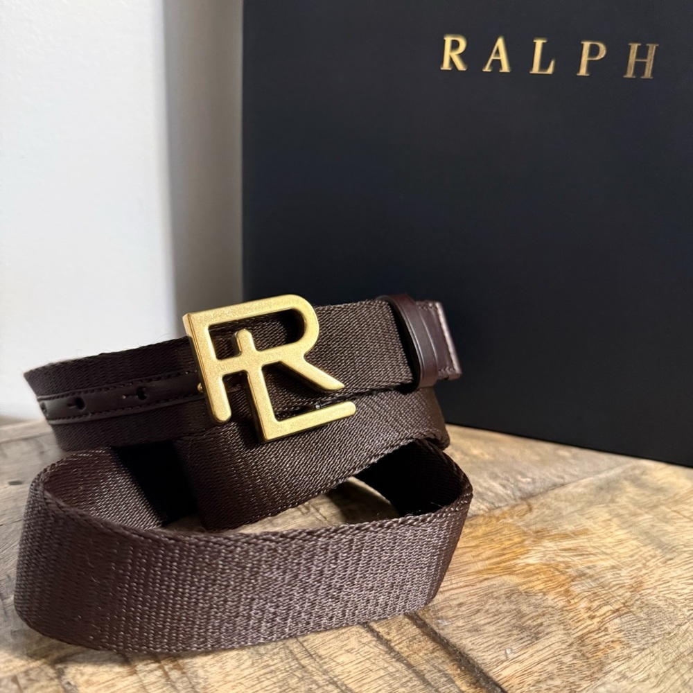 Polo by Ralph Lauren Brown Webbing Belt with Gold 'RL' Buckle